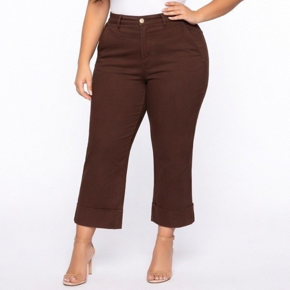 Market & Spruce Sylvie MId Rise Wide Cuff Straight Jean Size 14 Brown NWT